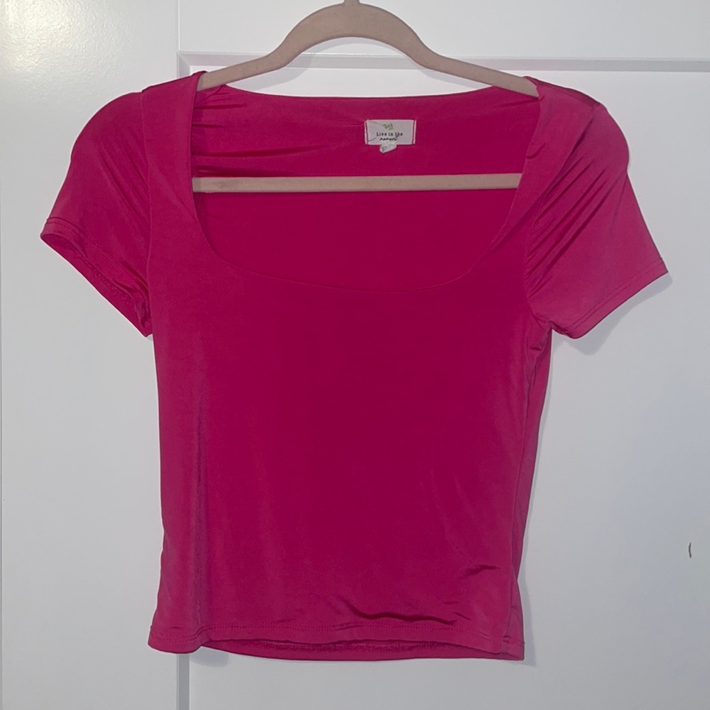 Hot pink scoop neck crop top